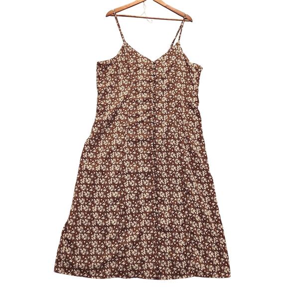 Jade By Jane Brown Button Down Mi Amor Floral Full Size Maxi Sun Dress Size 2X - Picture 1 of 12